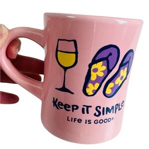 Life Is Good Keep It Simple Flip Flops Wine Diner Style Mug 16oz